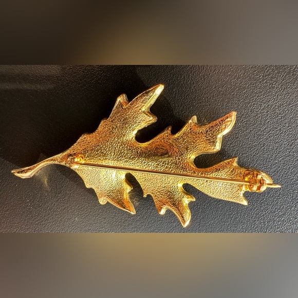 Vintage Crystal Rhinestones Fall Autumn  Oak Leaf Brooch - Picture 3 of 4